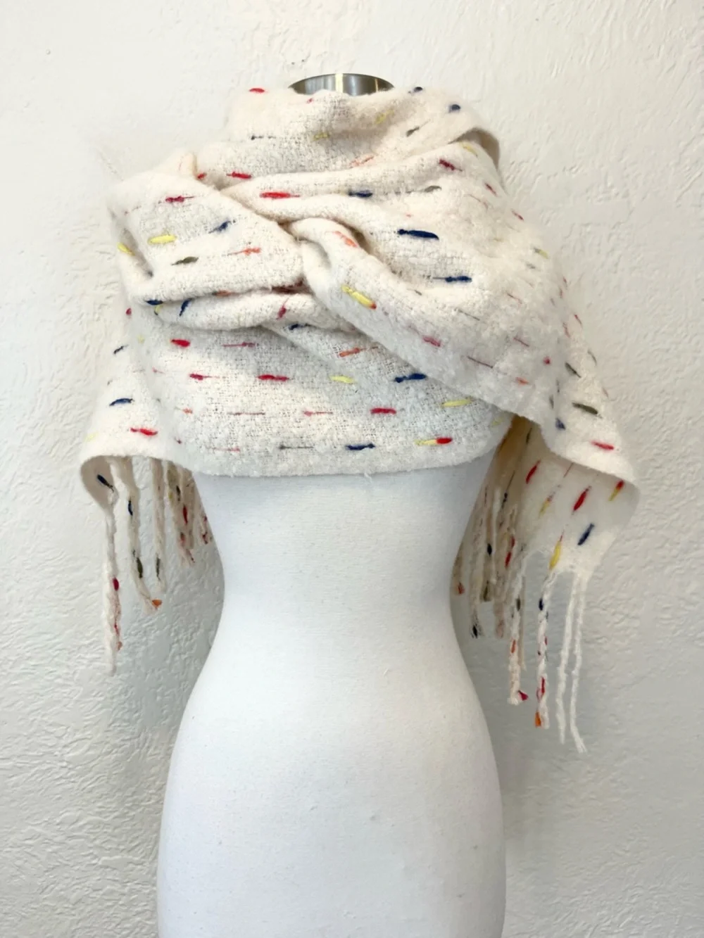 World Market Chunky Scarf Cream Ivory Fringe Boho Bohemian